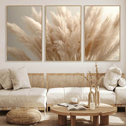 50300-MGV-CV-36X24-Pampas Grass Wall Art Canvas Print, Framed Minimalist Pampas Grass Art Picture Print, Beige Pampas Grass Perfect Minimalist Boho