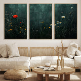 26218-MGV-CV-36X24-Wildflower Wall Art – Dark Botanical Floral Canvas Print, Modern Nature Painting Poster with Daisy Poppy Yellow Flowers for Living