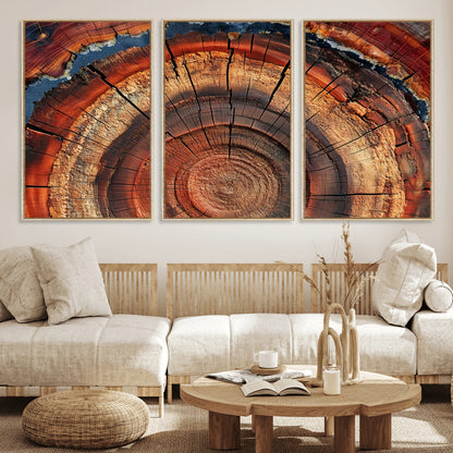 28555-MGV-CV-36X24-Tree Ring Wall Art – Rustic Wood Grain Canvas Print, Natural Texture Abstract Artwork Poster for Living Room, Bedroom, Office,