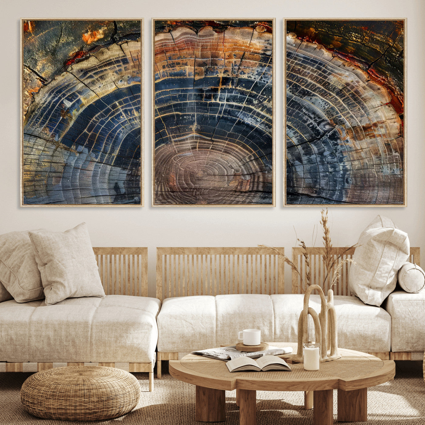 16193-MGV-CV-36X24-Tree Ring Wall Art – Abstract Wood Grain Canvas Print, Rustic Nature Texture Artwork Poster for Living Room, Bedroom, Office,