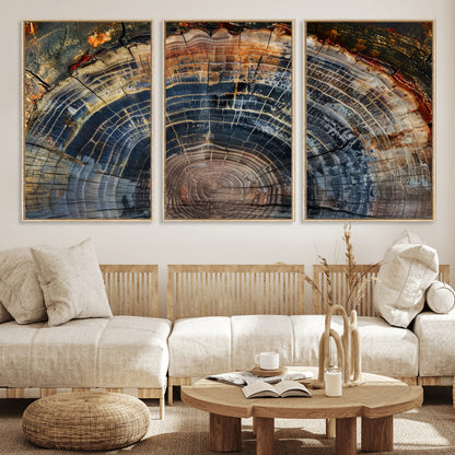 16193-MGV-CV-36X24-Tree Ring Wall Art – Abstract Wood Grain Canvas Print, Rustic Nature Texture Artwork Poster for Living Room, Bedroom, Office,