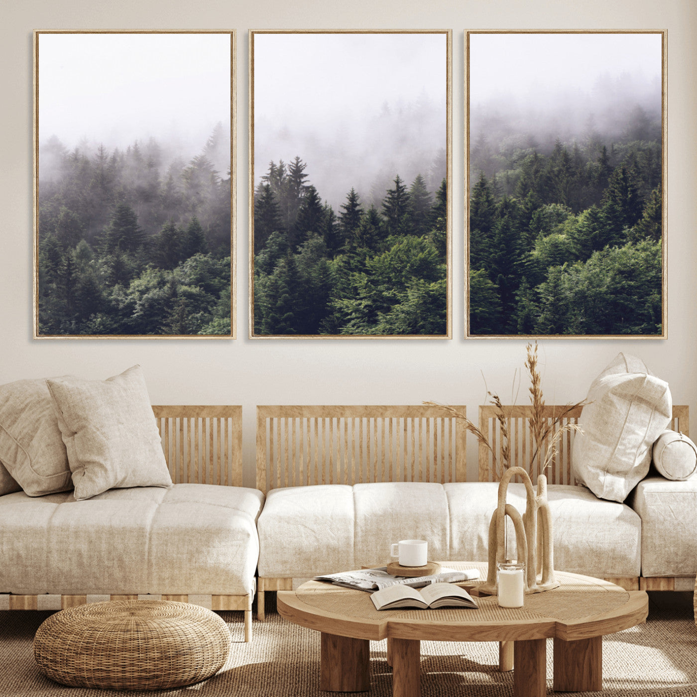 42578900-MGV-CV-36X24-Misty Forest Wall Art – Serene Mountain Pine Tree Canvas Print, Nature Landscape Decor for Bedroom, Living Room, Office or Rustic