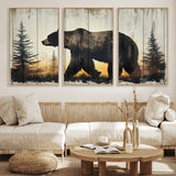 83875-MGV-CV-36X24-Sunset Bear Wall Art – Rustic Wildlife Canvas Print with Forest Silhouette, Cabin Lodge Decor for Living Room or Office