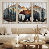 55777-MGV-CV-36X24-Rustic Bear Wall Art Canvas Print, Framed Mountain and Forest Art Picture Print, Wooden Bear Perfect Rustic Lodge Decor Artwork