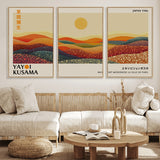 88180-MGV-CV-36X24-Yayoi Kusama Landscape Wall Art – Abstract Dotted Mountain Canvas Print, Retro Sun Poster for Modern Living Room, Office or