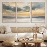 45544-MGV-FC-60X30-3P_Natural-Ocean Sunset Wall Art – Serene Seascape Canvas Print with Golden Sky and Calm Water, Coastal Beach Artwork for Living Room,