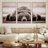 20611-MGV-FC-60X30-3P_Natural-Grizzly Bear Wall Art – Majestic Wildlife Sepia Canvas Print, Rustic Nature Animal Artwork for Cabin, Lodge, Living Room, Bedroom,