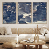 28282-MGV-CV-36X24-Blue Abstract Wall Art – Modern Ink Swirl Canvas Print, Contemporary Navy and Gold Painting for Living Room, Bedroom, Office or