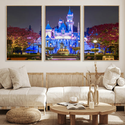 66710-MGV-CV-36X24-Enchanted Castle Wall Art – Magical Night Scene Canvas Print with Glowing Lights, Fantasy Architecture Artwork for Living Room,