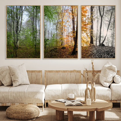 95317-MGV-FC-60X30-3P_Natural-Four Seasons Forest Wall Art – Panoramic Nature Canvas Print Showing Spring, Summer, Autumn and Winter Landscape for Living Room,