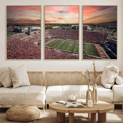 51135-MGV-FC-60X30-3P_Natural-Indiana Hoosiers Stadium Wall Art – Panoramic Football Canvas Print with Game Day Crowd and Sunset Sky, Sports Artwork for Man