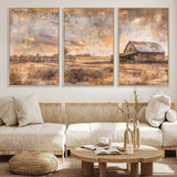 FARM2-MGV-FC-60X30-3P_Natural-Rustic Farmhouse Wall Art Canvas Print, Framed Old Barn Art Picture Print, Southwestern Farmhouse Perfect Rustic Decor Artwork