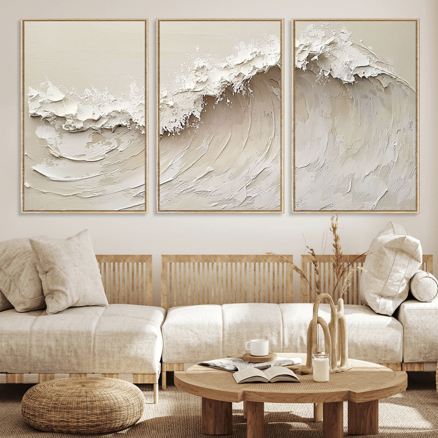 45175-MGV-CV-36X24-Textured Wave Wall Art Canvas Print, Framed Minimal Seascape Art Picture Print, Elegant Wave Perfect Modern Coastal Decor Artwork