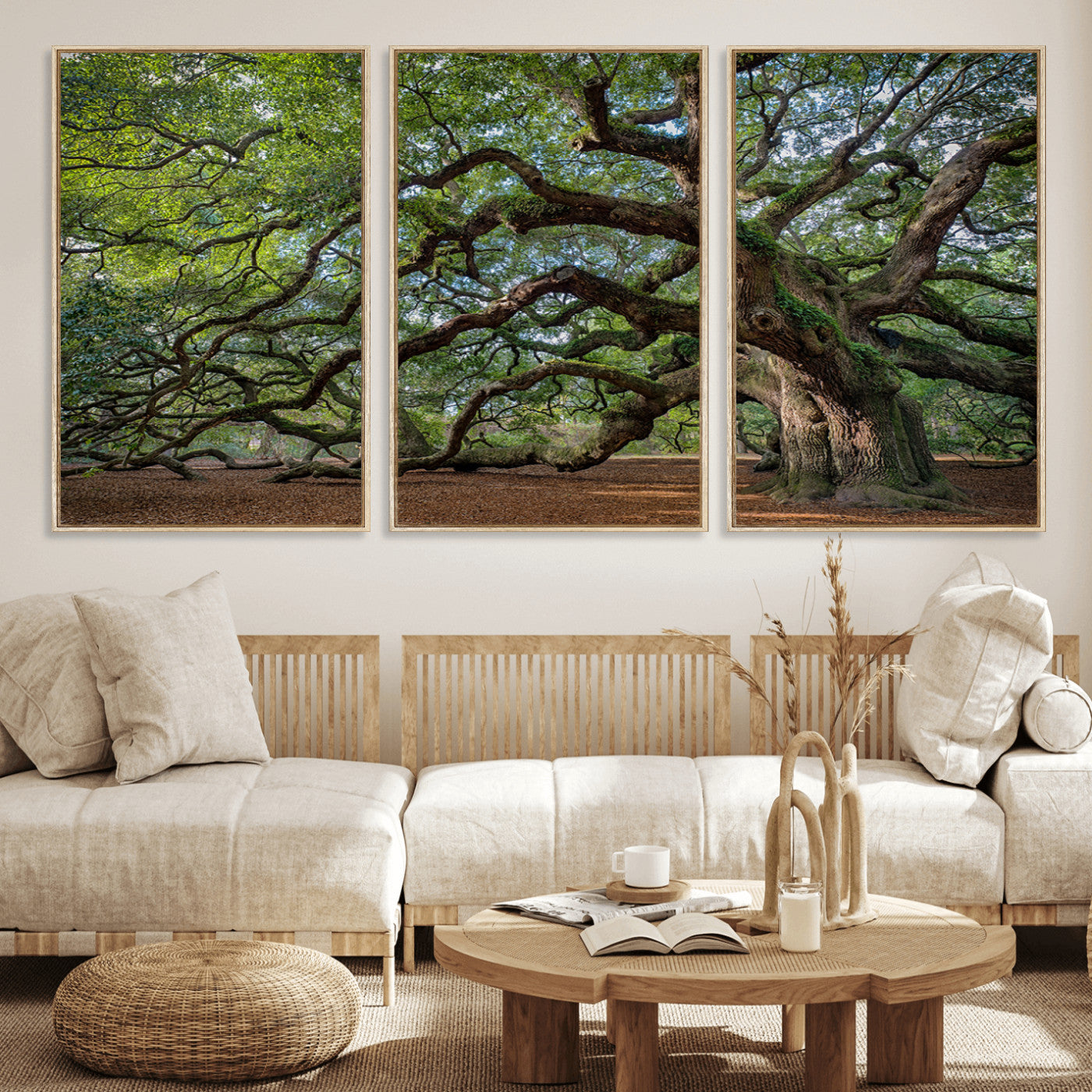 MGV-FC-60X30-3P - Historic Tree Wall Art Canvas Print, Framed Mossy Tree Art Picture Print, Twisted Branches Perfect Nature Southern Decor Artwork