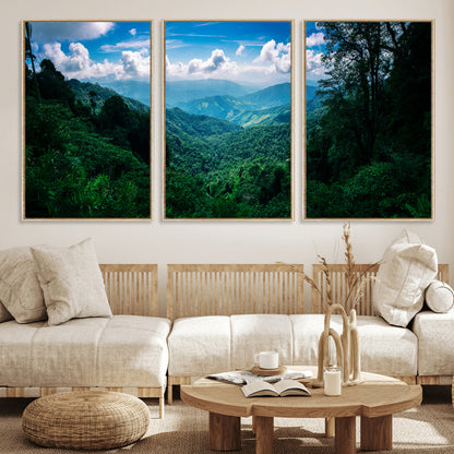 74439378-MGV-FC-60X30-3P_Natural-Tropical Jungle Wall Art Canvas Print, Framed Lush Valley Art Picture Print, Forest Mountains Perfect Tropical Wilderness Decor