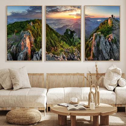 51582565-MGV-FC-60X30-3P_Natural-Mountain Sunrise Panorama Wall Art – Scenic Landscape Canvas Print, Hiking Adventure Nature Photography, Large Mountain Range Wall
