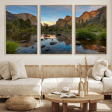55893831-MGV-FC-60X30-3P_Natural-Yosemite Valley Wall Art Canvas Print, Framed El Capitan Art Picture Print, Sierra Landspace Perfect Rustic Nature Decor Artwork