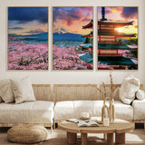 32331262-MGV-CV-36X24-Mount Fuji Japan Wall Art – Cherry Blossom Landscape Canvas Print, Chureito Pagoda Sunset Photography, Japanese Nature Travel