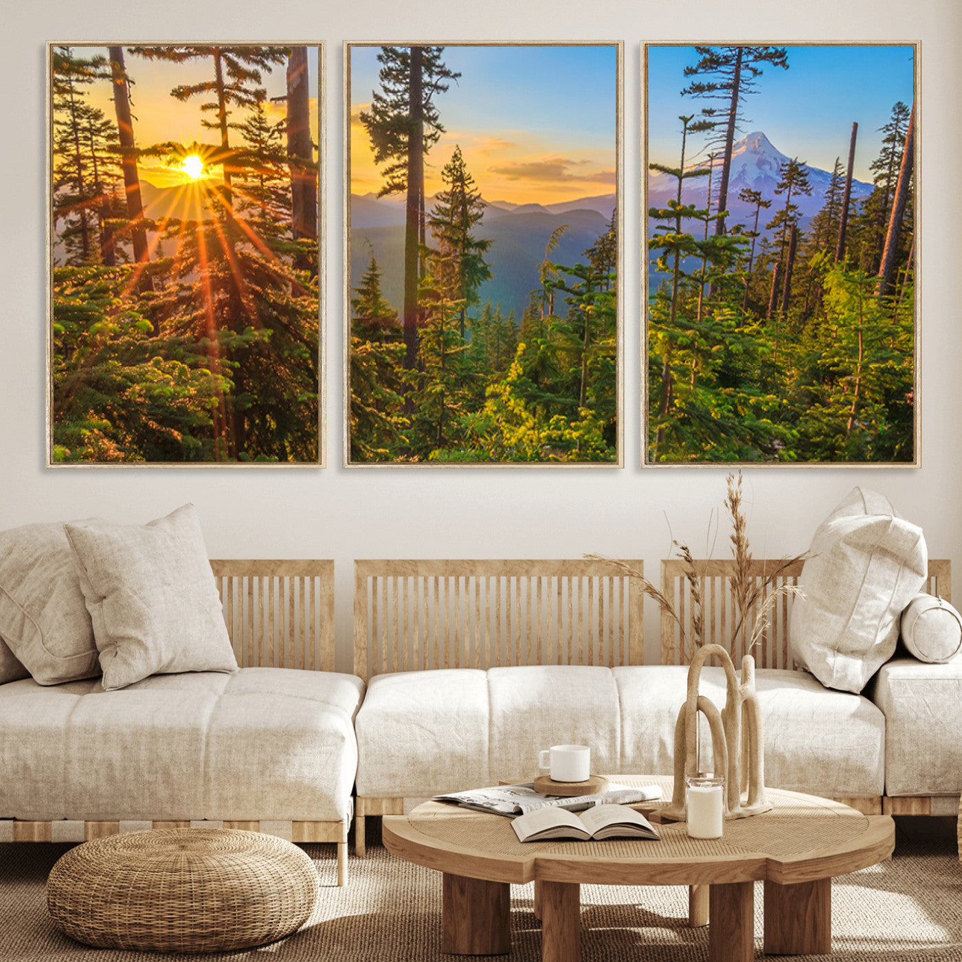 83544043-MGV-CV-36X24-Forest Sunset Wall Art Canvas Print, Framed Sunset Trees Art Picture Print, Green Pines Perfect Rustic Nature Decor Artwork