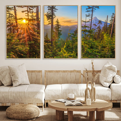 83544043-MGV-CV-36X24-Forest Sunset Wall Art Canvas Print, Framed Sunset Trees Art Picture Print, Green Pines Perfect Rustic Nature Decor Artwork