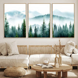 16716676-MGV-FC-60X30-3P_Natural-Pine Forest Wall Art Canvas Print, Framed Misty Mountains Art Picture Print, Foggy Trees Perfect Moody Forest Decor Artwork