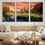 31199457-MGV-FC-60X30-3P_Natural-Yosemite Valley Wall Art Canvas Print, Framed El Capitan Art Picture Print, Sunset Sky Perfect Vibrant Western Decor Artwork
