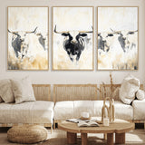 40397799-MGV-FC-60X30-3P_Natural-Texas Longhorn Wall Art Canvas Print, Framed Rustic Herd Art Picture Print, Western Bull Perfect Neutral Western Decor Artwork