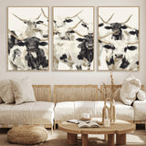 52947970-MGV-CV-36X24-Texas Longhorn Wall Art Canvas Print, Framed Cattle Herd Art Picture Print, Herd Portrait Perfect Modern Farmhouse Decor Artwork