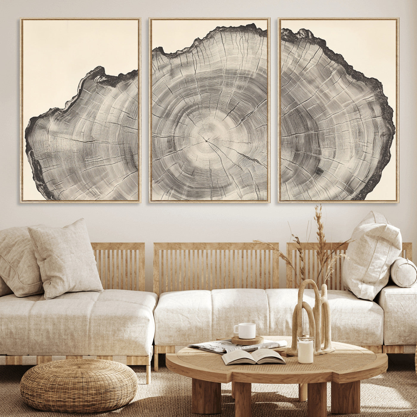 98921313-MGV-CV-36X24-Tree Ring Wall Art Canvas Print, Framed Wood Slice Art Picture Print, Minimalist Wood Perfect Rustic Academic Decor Artwork