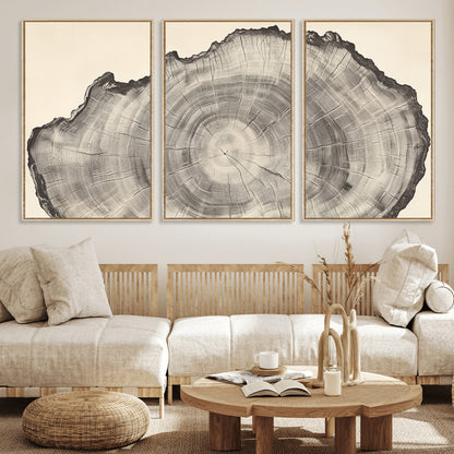 98921313-MGV-CV-36X24-Tree Ring Wall Art Canvas Print, Framed Wood Slice Art Picture Print, Minimalist Wood Perfect Rustic Academic Decor Artwork