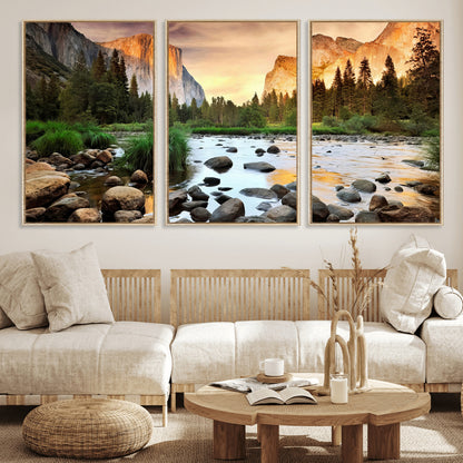 90956031-MGV-CV-36X24-Yosemite Valley Wall Art – Scenic Mountain River Landscape Canvas Print, Nature Photography for Living Room, Bedroom, Cabin,
