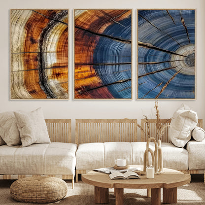 96890915-MGV-CV-36X24-Abstract Tree Ring Wall Art – Rustic Nature Canvas Print with Wood Grain Texture, Modern Earth Tone Artwork for Office, Living