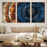 60099360-MGV-CV-36X24-Blue Tree Ring Wall Art – Rustic Wood Grain Canvas Print, Modern Abstract Artwork with Natural Texture for Living Room, Bedroom,
