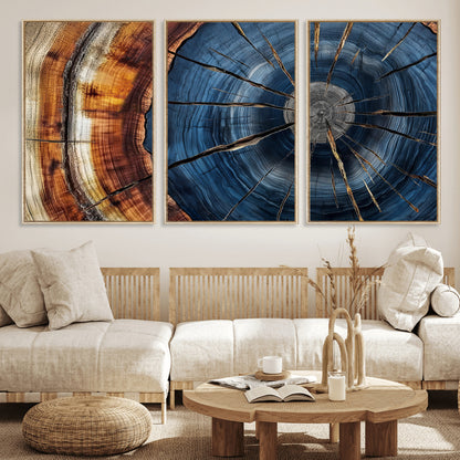 45268471-MGV-CV-36X24-Rustic Tree Ring Wall Art – Natural Wood Texture Canvas Print, Abstract Tree Stump Farmhouse Decor for Log Cabin, Wooden House or