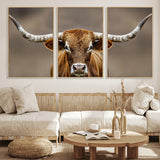 12179171-MGV-CV-36X24-Texas Longhorn Wall Art Canvas Print, Framed Brown Bull Art Picture Print, Lone Cattle Perfect Rustic Western Decor Artwork