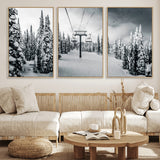 31156828-MGV-CV-36X24-Snowy Pines Wall Art Canvas Print, Framed Ski Lift Art Picture Print, Winter Forest Perfect Moody Lodge Decor Artwork