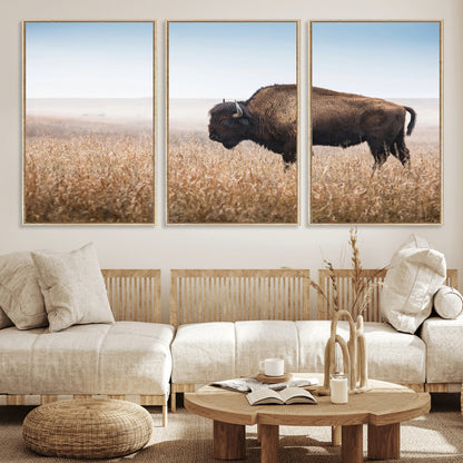 91267849-MGV-CV-36X24-Wild Bison Wall Art Canvas Print, Framed Bison in Prairie Art Picture Print, Rustic Western Perfect Rustic Western Decor Artwork