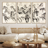 19433417-MGV-CV-36X24-Running Horses Wall Art Canvas Print, Framed Horse Sketch Art Picture Print, Galloping Herd Perfect Monochrome Western Decor