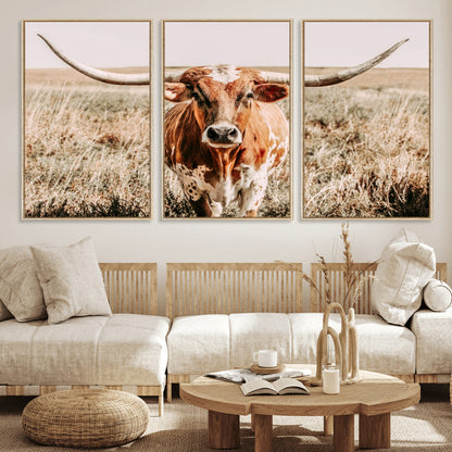 54986862-MGV-CV-36X24-Majestic Longhorn Wall Art – Canvas Print of Graceful Strength & Bold Spirit, Wild Plains Beauty Nature Inspired Rustic Decor for