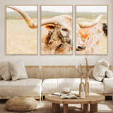 21060648-MGV-CV-36X24-Texas Longhorn Wall Art Canvas Print, Framed Speckled Cow Art Picture Print, Rustic Bull Perfect Rustic Western Decor Artwork