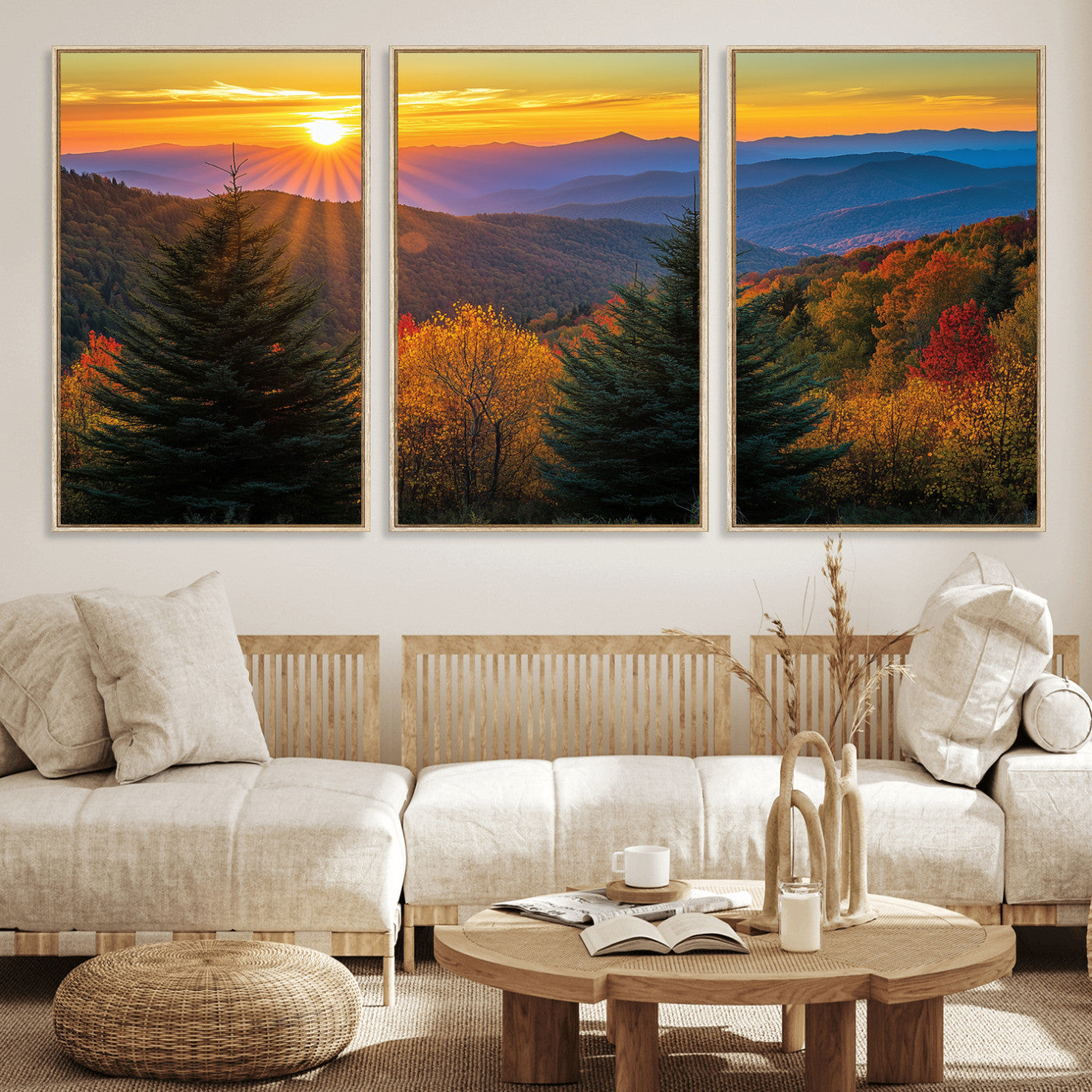 36964931-MGV-CV-36X24-Autumn Mountains Wall Art Canvas Print, Framed Sunset Glow Forest Art Picture Print, Golden Trees Perfect Vibrant Nature Decor
