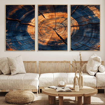 18975622-MGV-CV-36X24-Burnt Wood Wall Art Canvas Print, Framed Aged Timber Art Picture Print, Rustic Tree Slice Perfect Rustic Decor Artwork for Home,