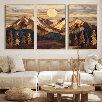 39116082-MGV-CV-36X24-Wood Mountain Landscape Wall Art Canvas Print, Framed Sunset Hills Art Picture Print, Abstract Nature Perfect Boho Decor Artwork