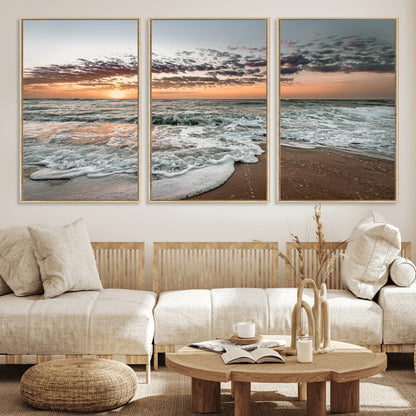 40632752-MGV-CV-36X24-Ocean Sunset Wall Art Canvas Print, Framed Beach Waves Art Picture Print, Coastal Scene Perfect Coastal Decor Artwork