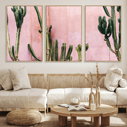 93119502-MGV-CV-36X24-Tall Cactus Wall Art Canvas Print, Framed Pink Wall Art Picture Print, Cactus Lines Perfect Modern Desert Decor Artwork