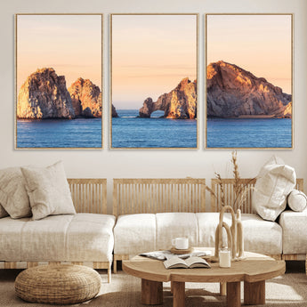72996116-MGV-CV-36X24-El Arco Wall Art Canvas Print, Framed Cabo Rocks Art Picture Print, Ocean Arch Perfect Golden Coastal Landmark Decor Artwork