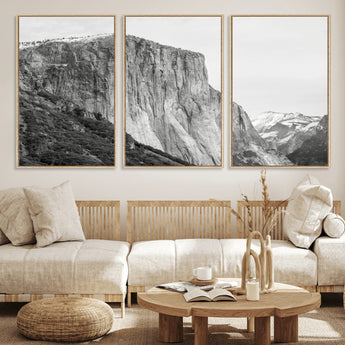 39393420-MGV-CV-36X24-El Capitan Wall Art Canvas Print, Framed Yosemite Cliff Art Picture Print, Monochrome Mountain Perfect Monochrome Sierra Decor