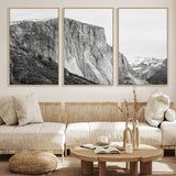 39393420-MGV-FC-60X30-3P_Natural-El Capitan Wall Art Canvas Print, Framed Yosemite Cliff Art Picture Print, Monochrome Mountain Perfect Monochrome Sierra Decor