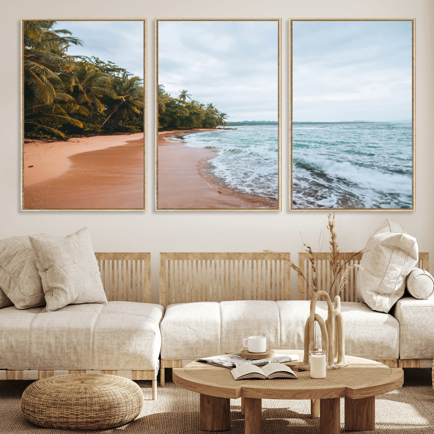 88125882-MGV-CV-36X24-Tropical Shoreline Wall Art Canvas Print, Framed Palm Trees Art Picture Print, Tropical Ocean Perfect Tropical Coastal Decor