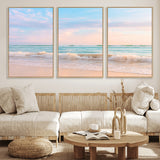 74679437-MGV-FC-60X30-3P_Natural-Pastel Ocean Wall Art Canvas Print, Framed Beach Waves Art Picture Print, Soft Sunset Perfect Pastel Coastal Decor Artwork